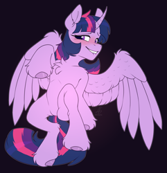 Size: 2849x2956 | Tagged: safe, artist:argigen, twilight sparkle, twilight sparkle (alicorn), alicorn, pony, black background, blushing, chest fluff, fluffy, lip bite, rcf community, simple background, solo, unshorn fetlocks