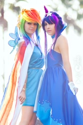 Size: 683x1024 | Tagged: safe, artist:ladymella, artist:shiya, rainbow dash, twilight sparkle, human, cosplay, irl, irl human, photo