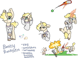 Size: 1174x878 | Tagged: safe, artist:nootaz, oc, oc only, oc:bently backspin, pony, unicorn, angry, clothes, cloven hooves, explosion, freckles, reference sheet, simple background, sweater, transparent background