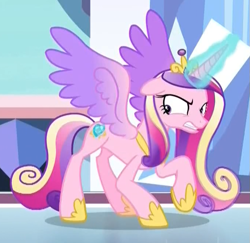 Size: 679x661 | Tagged: safe, screencap, princess cadance, alicorn, pony, the beginning of the end, angry, colored wings, cropped, female, fighting stance, glowing horn, gradient wings, gritted teeth, magic, magic aura, mare, solo, spread wings, wings