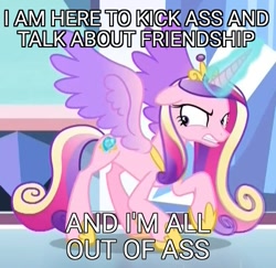 Size: 679x661 | Tagged: safe, edit, edited screencap, screencap, princess cadance, alicorn, pony, season 9, the beginning of the end, colored wings, cropped, female, fighting stance, gradient wings, just a pancake, magic, magic aura, mare, meme, solo, spread wings, they live, vulgar, wings