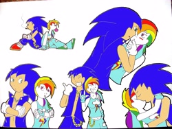 Size: 4000x3000 | Tagged: safe, artist:lildash, rainbow dash, absurd resolution, blushing, crossover, crossover shipping, female, humanized, interspecies, kissing, love, male, shipping, smoking, sonic the hedgehog, sonic the hedgehog (series), sonicdash, straight, traditional art