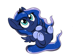 Size: 2688x2045 | Tagged: safe, artist:sugarwings-art, princess luna, alicorn, pony, cute, female, filly, lunabetes, on back, simple background, transparent background, weapons-grade cute, woona, younger