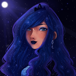 Size: 800x800 | Tagged: safe, artist:asttefany, princess luna, human, crown, ear piercing, earring, female, full moon, humanized, jewelry, looking at you, moon, piercing, regalia, solo