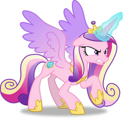 Size: 2526x2456 | Tagged: safe, artist:frownfactory, princess cadance, alicorn, pony, the beginning of the end, .svg available, angry, female, horn, horseshoes, jewelry, magic, mare, necklace, raised hoof, regalia, simple background, solo, svg, tiara, transparent background, two toned wings, vector, wings