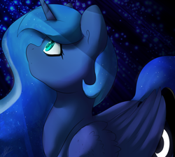 Size: 1082x974 | Tagged: safe, artist:tigra0118, princess luna, alicorn, pony, bust, colored pupils, female, mare, night, portrait, solo, stars