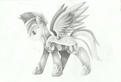 Size: 1000x676 | Tagged: safe, artist:espeonbird, rainbow dash, pegasus, pony, armor, solo, traditional art