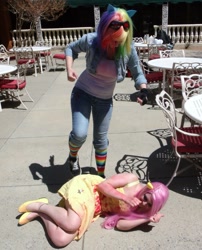 Size: 800x991 | Tagged: safe, artist:xsakichanx, fluttershy, rainbow dash, human, .mov, cosplay, irl, irl human, photo