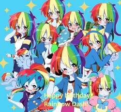 Size: 1024x947 | Tagged: safe, artist:lotte, derpibooru import, rainbow dash, tank, equestria girls, pinkie pride, rainbow rocks, tanks for the memories, birthday, dashface, dashie face, dashstorm, multeity, self ponidox