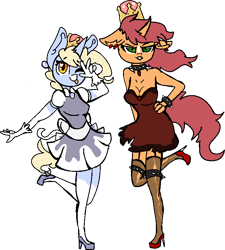 Size: 706x783 | Tagged: safe, artist:nootaz, oc, oc:game guard, oc:nootaz, anthro, unicorn, anthro oc, bowsette, breasts, cleavage, clothes, dress, gametaz, rule 63, simple background, super crown, transparent background