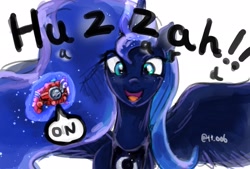 Size: 2039x1377 | Tagged: safe, artist:oberon826, princess luna, alicorn, pony, female, hazard trigger, huzzah, imminent henshin, kamen rider, kamen rider build, magic, mare, oh no, oh shit, pun, solo, telekinesis, this will end in death, this will end in tears, this will end in tears and/or death, this will not end well, xk-class end-of-the-world scenario, yabei