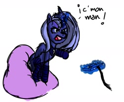 Size: 1280x1059 | Tagged: safe, artist:elbenjaftw, princess luna, alicorn, pony, 30 minute art challenge, angry, clothes, controller, s1 luna, sketch, socks, solo