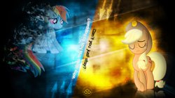 Size: 1920x1080 | Tagged: safe, artist:brainlesspoop, artist:dashiesparkle, artist:dasprid, derpibooru import, applejack, rainbow dash, earth pony, pegasus, pony, crying inside, effects, eyes closed, pose, quote, reflection, sad, vector, wallpaper