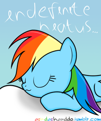 Size: 500x598 | Tagged: safe, derpibooru import, rainbow dash, pegasus, pony, askdashanddo, eyes closed, sleeping, solo, tumblr