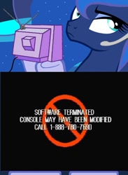 Size: 563x769 | Tagged: safe, princess luna, alicorn, pony, annoyed, exploitable meme, gamer luna, meme, meta, modchip, obligatory pony, piracy, playstation, tv meme