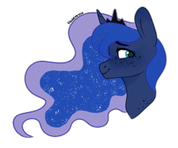 Size: 1360x1130 | Tagged: safe, artist:fioweress, princess luna, alicorn, pony, bust, crown, female, jewelry, looking back, mare, regalia, simple background, smiling, solo, transparent background