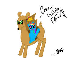 Size: 1024x900 | Tagged: safe, artist:rainbow-dosh, rainbow dash, deer, pegasus, pony, alice in wonderland, do or deer, door, doorknob, fawn, knob, looking at you, ms paint, wat