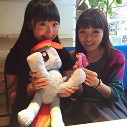 Size: 320x320 | Tagged: safe, derpibooru import, pinkie pie, rainbow dash, human, irl, irl human, izumi kitta, japan, nici, photo, plushie, suzuko mimori, toy, voice actor