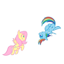 Size: 2000x2000 | Tagged: safe, artist:lazy, fluttershy, rainbow dash, pegasus, pony, blue coat, female, mare, multicolored mane, pink mane, wings, yellow coat