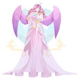 Size: 2000x2000 | Tagged: safe, artist:artistgenepal, princess cadance, human, clothes, cutie mark background, dress, female, horned humanization, humanized, simple background, solo, white background, winged humanization, wings