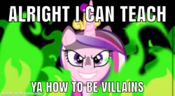 Size: 750x413 | Tagged: safe, edit, edited screencap, screencap, princess cadance, queen chrysalis, alicorn, changeling, changeling queen, pony, a canterlot wedding, fake cadance, fire, lazytown, robbie rotten, song reference, we are number one