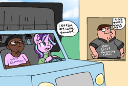 Size: 940x630 | Tagged: safe, artist:nootaz, starlight glimmer, pony, unicorn, big smoke, crossing the memes, crossover, family guy, grand theft auto, gta san andreas, loss (meme), meme, op is on drugs, peter griffin, this is epic, vulgar, wow! glimmer