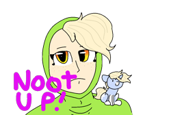 Size: 940x630 | Tagged: safe, artist:nootaz, oc, oc:nootaz, human, pony, unicorn, female, freckles, mare, simple background, socks (coat marking), the eric andre show, tiny ponies, transparent background