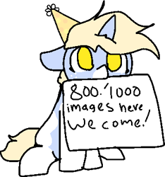 Size: 356x380 | Tagged: safe, artist:nootaz, oc, oc only, oc:nootaz, female, hat, meta, milestone, party hat, sign, simple background, solo, transparent background