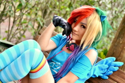 Size: 900x600 | Tagged: safe, artist:danishahorusso, rainbow dash, human, cosplay, irl, irl human, photo, solo