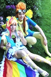 Size: 427x640 | Tagged: safe, artist:gchan, artist:knorke-chan, rainbow dash, spitfire, human, cosplay, irl, irl human, photo