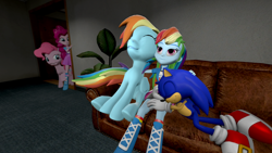 Size: 1366x768 | Tagged: safe, artist:migueruchan, derpibooru import, pinkie pie, rainbow dash, equestria girls, 3d, crossover, crossover shipping, female, gmod, hug, interspecies, lesbian, male, selfcest, shipping, sitting, sleeping, snuggling, sonic the hedgehog, sonic the hedgehog (series), sonicdash, square crossover, straight