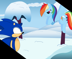 Size: 4280x3536 | Tagged: safe, artist:saberwhitetiger, derpibooru import, rainbow dash, pegasus, pony, crossover, snow, sonic the hedgehog, sonic the hedgehog (series)