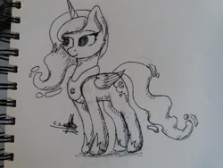 Size: 4128x3096 | Tagged: safe, artist:ironbeastz, princess luna, alicorn, pony, monochrome, solo, traditional art