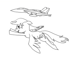 Size: 1247x947 | Tagged: safe, rainbow dash, pegasus, pony, /mlp/, 4chan, aircraft, flying, jet, jet fighter, monochrome, plane, sketch, solo