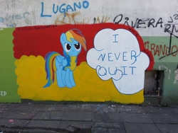 Size: 3264x2448 | Tagged: safe, artist:theresky, rainbow dash, pegasus, pony, graffiti, solo, wonderbolt trainee uniform