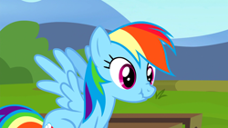 Size: 1920x1080 | Tagged: safe, derpibooru import, screencap, rainbow dash, pegasus, pony, testing testing 1-2-3, scrunchy face, solo