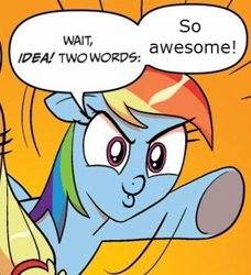 Size: 334x366 | Tagged: safe, edit, rainbow dash, pegasus, pony, crossing the memes, dashface, exploitable meme, meme, memeception, so awesome, two words meme