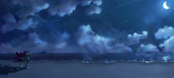 Size: 3000x1350 | Tagged: safe, artist:angusdra, princess luna, alicorn, pony, beach, cloud, crescent moon, female, mare, moon, sky, solo, water