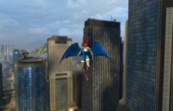 Size: 1600x1024 | Tagged: safe, artist:shritistrang, rainbow dash, 3d, city, cloud, cloudy, dc universe online, flying, humanized, winged humanization