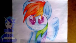 Size: 1024x576 | Tagged: safe, artist:zafiro-black-hunter, derpibooru import, rainbow dash, pegasus, pony, solo, traditional art, watermark