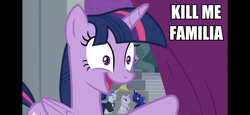 Size: 2436x1125 | Tagged: safe, edit, edited screencap, screencap, fancypants, fleur-de-lis, princess luna, twilight sparkle, twilight sparkle (alicorn), alicorn, pony, horse play, background pony, image macro, meme, solo focus, totally legit recap