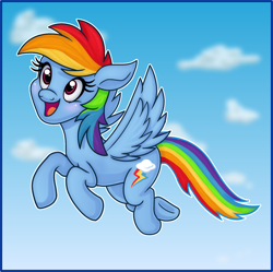 Size: 1690x1686 | Tagged: safe, artist:penelopy, rainbow dash, pegasus, pony, flying, happy, solo