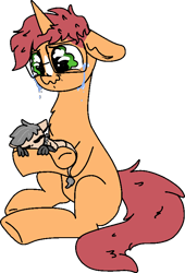 Size: 556x816 | Tagged: safe, artist:nootaz, oc, oc only, oc:athena, oc:game guard, baby, crying, glasses, messy mane, simple background, tears of joy, transparent background