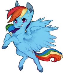 Size: 919x1076 | Tagged: safe, artist:severedribs, rainbow dash, pegasus, pony, colored hooves, female, flying, mare, simple background, smiling, solo, unshorn fetlocks, white background, wings