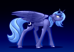 Size: 1024x725 | Tagged: safe, artist:whitehershey, princess luna, alicorn, pony, angry, female, floppy ears, gradient background, mare, s1 luna, solo