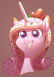Size: 2480x3508 | Tagged: safe, artist:underpable, princess cadance, candy pony, food pony, original species, pony, candy, female, food, grin, nougat, nuts, ponified, smiling