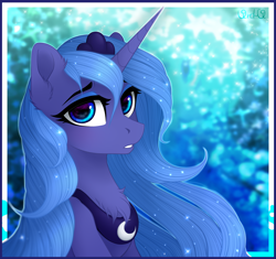 Size: 3250x3050 | Tagged: safe, artist:vird-gi, princess luna, alicorn, pony, chest fluff, ethereal mane, female, signature, solo, starry mane