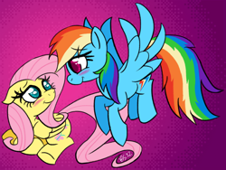 Size: 1362x1023 | Tagged: safe, artist:ponett, fluttershy, rainbow dash, pegasus, pony, female, flutterdash, lesbian, shipping