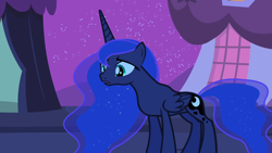 Size: 1280x720 | Tagged: safe, artist:90sigma, edit, edited screencap, editor:slayerbvc, screencap, princess luna, alicorn, pony, luna eclipsed, accessory-less edit, female, mare, missing accessory, night, ponyville, solo, vector, vector edit