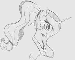 Size: 1131x915 | Tagged: safe, artist:tre, princess cadance, alicorn, pony, bust, female, grayscale, mare, monochrome, ponytail, simple background, solo